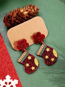 1 Pair Fashionable Creative Glitter Flower Socks & Acrylic Earrings Set, Versatile Accessory For Holiday Party, Casual Wear