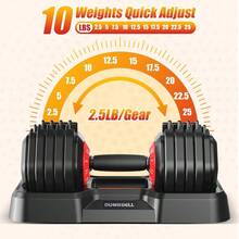 25/52.5/55LBS Adjustable Dumbbells Set With AntiSlip Handle Fast Adjust Weight Dumbbells Set With Dual Safety Locking System Versatile Weights Set For Women And Men Full Body Workout Fitn Compact Size Space Saving For Home Gym - Đỏ25lb1pcs - Xem 3