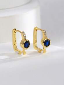 Charm-In 1 par de pendientes de piedra de circonita geométrica con baño de oro de 18K, regalo para el Día de San Valentín, Día de la Madre