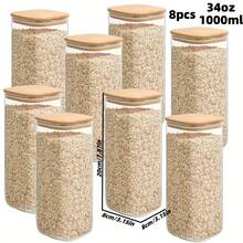 2/4/6/8 potes quadrados de vidro herméticos, organizadores de cozinha com tampas de bambu, recipientes de armazenamento de vidro, conjunto combinado de vários tamanhos, recipiente de café, adequado para temperos de cozinha, café, grãos, doces, biscoitos, massas, decoração de mesa de cozinha doméstica, empilhável, ideal para presentes de feriado e casamento