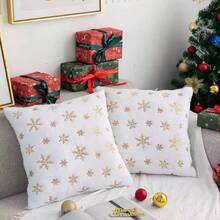 1pc Christmas Snowflake Printed Colorful Foil Decorative Throw Pillow