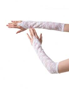 1 双女士蕾丝花纹优雅百搭露指手套，适合户外搭配+冬季装备+小熊手套+圣诞节 - 彩色 - 查看 11