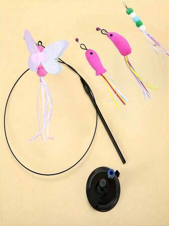 1 Katzen-Spielstock, der von Hand gehalten werden kann, Katzenspielzeug, langweiliges Spielzeug, mit Saugnäpfen, Katzenspielzeug, Welpenspielzeug, Katzen-Spielsachen, bissresistent und langweilig, austauschbarer Kopf, speziell für Katzen, lässt die Natur der Katzen frei, nicht leicht zu zerbrechen und mit stabilem Sockel.