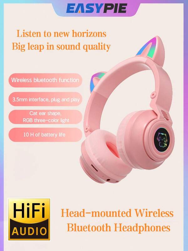 Easypie Selection Auriculares inalámbricos con diseño de orejas de gato Bluetooth, de colores tipo macaron, auriculares deportivos para juegos, compatibles con Android y Apple, de alta calidad, baja latencia, adecuados para música y juegos. El mejor regalo para amigos, regalo de Navidad, Halloween, Acción de Gracias, regalo personalizado, regalo de cumpleaños, regalo de Año Nuevo