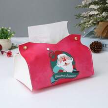 Caja de pañuelos con impresión de pintura al óleo navideña, caja de pañuelos de Papá Noel, soporte creativo para pañuelos de decoración del hogar - Multicolor - Ver 8