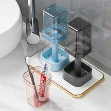 1pc Toothbrush Holder With Cover, 3-Slot Design, Includes Cup Holder And Razor Organizer - Multi-Color Bathroom Accessories, Glass Texture