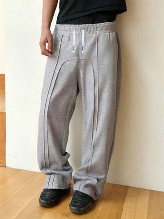 1pc Tween Boys Casual Solid Color Drawstring Waist Sports Pants, All Seasons Suitable For College Sports And Outdoor Leisure,Thick-Style