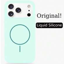 Luxuriöse glänzende fluoreszierender Flüssigsilikon Handyhülle, kompatibel mit iPhone 17 Air, 16, 15, 14, 13, 12, 17 Pro Max Plus, mit magnetischer weicher Abdeckung - Hellblau - Übersicht 3