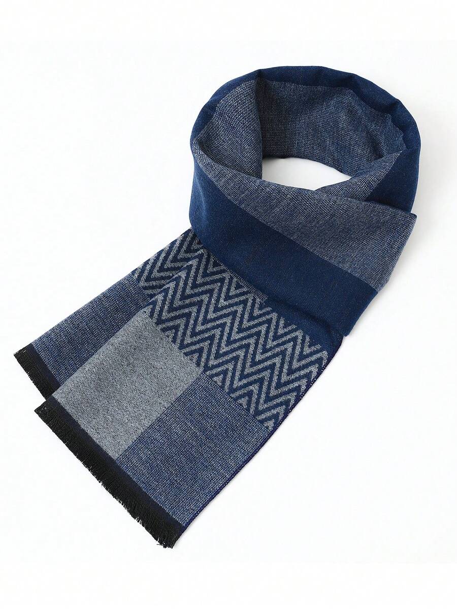 1pc 180*30CM Classic Tassel Men's Business Scarf, Luxury Unisex Fashion Printed Scarf, Men's Business Scarf, Shawl, Plaid Neck Warmer - Multicolor - View 1