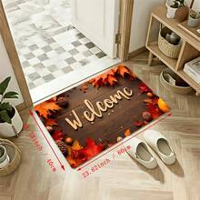 [YH]The Flannel Floor Mat With The Word "Welcome" Printed On It And Surrounded By Autumn Elements Such As Maple Leaves And Pine Cones Is Not Only Suitable For Kitchens, Living Rooms, Entrances/Doorways, Corridors, And Balconies, But Also Has The Characteristics Of Softness, Comfort, And Durability.It Can Also Be Used As A Beautiful Decorative Floor Mat In Autumn - trắng - Xem 4