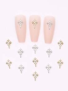 10 pezzi di decorazioni per unghie in metallo mini e raffinate con glitter a forma di croce, accessori fai-da-te per unghie, gemme per unghie, forniture per arte di unghie