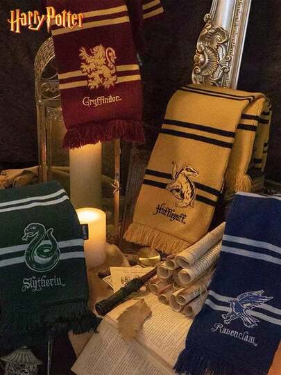  Bufanda de Harry Potter, colaboración oficial de Gryffindor y Slytherin, mezcla de cachemira con flecos, unisex