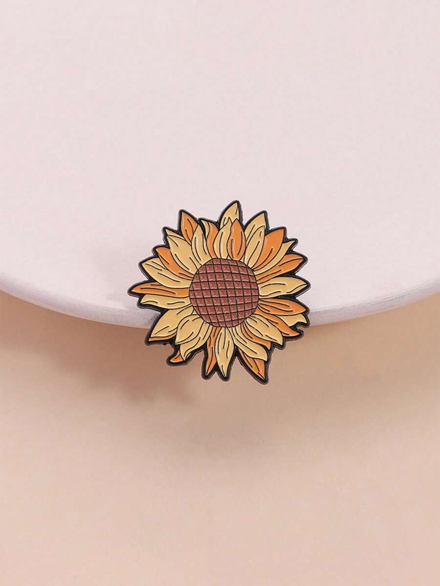 1pc Floral Enamel Sunflower Brooch Pin, Cartoon Lapel Badge For Backpack, Fashion Jewelry Suitable For Men And Women, Daily Wear, Gift For Friends