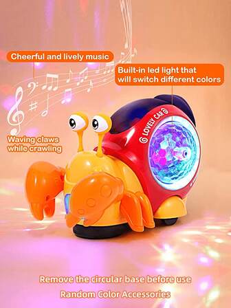 1 pieza Cangrejo eléctrico omnidireccional con luces de colores y música - Regalo de vacaciones, regalo de cumpleaños, regalo de Halloween y Navidad, perfecto para niños y niñas - Retire la base redonda antes de usar - Color de accesorios aleatorio