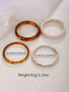 4pcs/Set Elegant Retro Acrylic Round Bracelet, Women's Fashion Minimalist Design, Suitable For Casual And Various Occasions - Multicolor - View 3