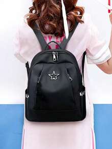 Rucsac de damă cu umăr dublu pentru bărbați și femei, cu logo-ul stelei în cinci colțuri, culoare uni, rucsac la modă cu umăr dublu