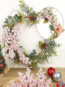 10pcs Artificial Berry Christmas Tree Decor, Foam Holly Branches With Snowflakes, Suitable For Christmas, Christmas Decorations, Room Decor, Home Decor, DIY Holiday Decoration Accessories, Christmas Gift Wrapping Supplies, New Year Decorations