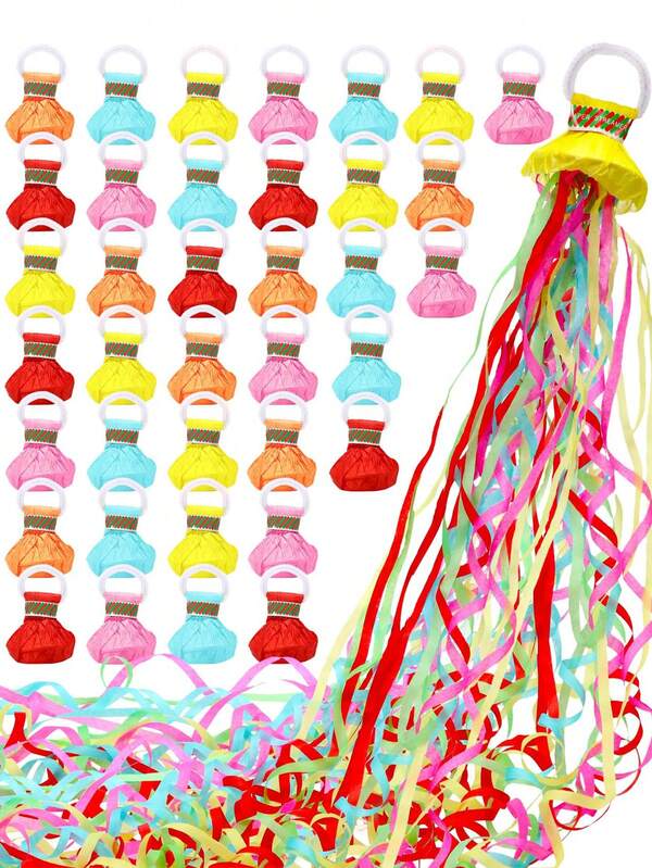 30pcs-Throw Streamers Colorful Hand Held Streamer No Mess Confetti Crackers Party Streamers Wedding Toss For Engagement Graduation Party Favors Shows Supplies No Mess Party Poppers, Streamers For Weddings Birthdays Events, Quiet Easy Cleanup,Party Favors, Christmas Decorations, Christmas Gifts