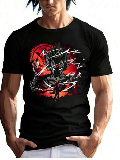 Camiseta para hombre 1Pcs 220g 100% algodón estampado digital con el silueta minimalista de y el Dragón Bola