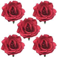 Halloween Burgundy Rose Hair Clips And Barrettes - 5 Pack Handmade Cute Flower Brooch Pins Women's Fashion Party Decoration Cosplay Costume Headpiece