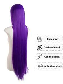 40英寸超长直发cosplay假发，中分，万圣节假发，耐热合成假发，女士款 - 紫色 - 查看 5