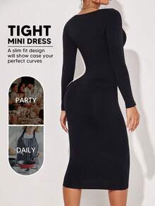 Women's Bodycon Waist Cincher Shapewear Dress - Black - View 5