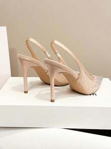 Xin Jing Shoes Giày sandal cao gót nữ mùa xuân/hè mới, kiểu dáng thời trang đa năng, mũi nhọn, chất liệu lưới đính đá, thích hợp cho tiệc cưới, dự tiệc. - Màu Khaki - Xem 10