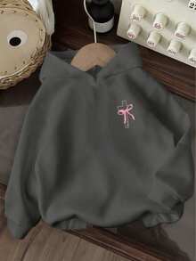 Tween Girl Graphic Print Thermal Lined Sweatshirt, Warm & Comfortable For Autumn/Winter