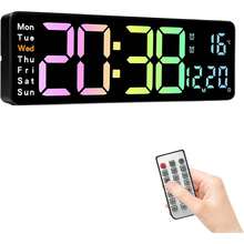 13" Large Digital Wall Clock, LED Clocks Digital With Remote Control, Gym Clock With Count Up & Down/10-Level Dimming/Dual Alarm/Date/Temperature For Home, Office, Garage - Black - View 1