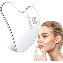 FANBOLD Gua Acero Inoxidable,Washa Reafirmante Antiarrugas,Guasha para Cara Cuerpo Cejas Cuello, Masajeador Herramienta de Guashas para Belleza y Cuidado (Plata (Corazón)) HFBI - Plata (Corazón) - Ver 13