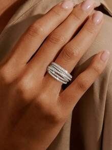 1 PC S925 Sterling Silver Vintage Line Wrapped Ring For Women Fine Ladies Jewelry Gift Party Gift Birthday Gift Daily Wear - Silver - View 3