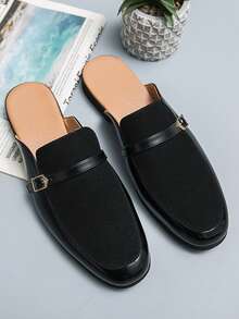PU Material / Faux Leather Plus Size Men's Black Loafers, Casual Leather Shoes, British Style Half-Slip-On Shoes, Fashion Driving Loafers, Youth Korean Version Slip-On Shoes, Suitable For Nightclubs, Parties, Daily Versatile Wear - Black - View 11