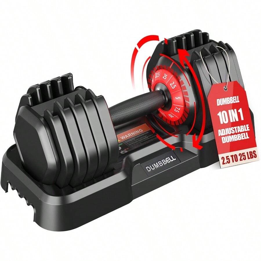 25/52.5/55LBS Adjustable Dumbbells Set With AntiSlip Handle Fast Adjust Weight Dumbbells Set With Dual Safety Locking System Versatile Weights Set For Women And Men Full Body Workout Fitn Compact Size Space Saving For Home Gym - Red25lb1pcs - View 1