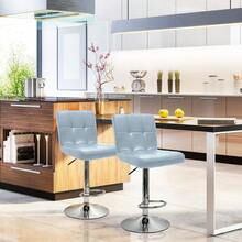 Extra Large Faux Leather Barstools Set Of 2 - Adjustable Counter Height Armless Chairs With Larger Base, Swivel Stool For Bar, Living Room, Dining Room - Grey