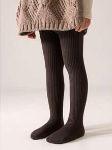 3/1 Pack Girls Tights/Leggings, Solid Color, Minimalist, Comfortable, Warm, Thermal Lined, Classic Vertical Stripe Design, Suitable For Birthday Party, Holiday Gift, Back To School, Travel, Outdoor Sports, Daily Wear, Random Color & Style