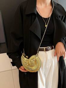 2025金色海螺形单肩包，可拆卸肩带，时尚口红袋，优雅时尚的单肩包，适合晚上外出 - 金色 - 查看 6