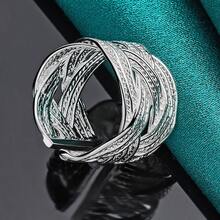 Nhẫn lưới dệt mạ bạc Sterling 925 có thể điều chỉnh dành cho nữ, trang sức cưới đính hôn thời trang - Bạc - Xem 2