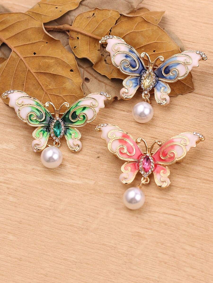 1 pieza Nuevo broche de mariposa de moda, colgador de ropa, colgante de aleación con cristal, accesorio de decoración de insecto