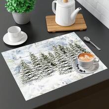 1 pezzo/4 pezzi/6 pezzi Tovagliette in lino con motivo albero di Natale, adatte per tavolo da pranzo, Natale, possono essere regali di Natale, decorazioni natalizie, applicabili per tutte le stagioni, tovagliette da tavolo moderne lavabili, decorazione per la stanza, sottobicchieri, tappetini per tavolo da cucina e da pranzo, decorazione per feste interne/esterne, decorazione per la casa, regali ideali