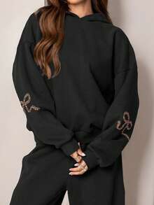 Bộ 2 áo hoodie in hình bướm thường ngày dành cho nữ, trang phục áo nỉ chui đầu dễ thương cho bãi biển, thể thao, công sở, gia đình, đường phố, mùa xuân, mùa thu, mùa đông, tốt nghiệp, trở lại trường, giáo viên nữ, mùa thu - màu đen - Xem 5