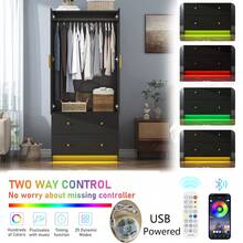 2 Door Wardrobe Closet With Mirror & LED Lights, Bedroom Armoire With Drawers & Shelves, Modern Wooden Armoire Wardrobe Closet With Hanging Rod For Bedroom - Black (2Doors) - 查看 5
