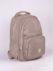 Large School Backpack For Notebook Pink Resistant Multiple Pockets Work Nylon Reinforced School College - Beige - View 2