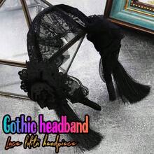 Gothic Lolita Headband Black Halloween Headpieces Red Rose Flower Hair Bands Masquerade Cosplay Party Hair Accessory