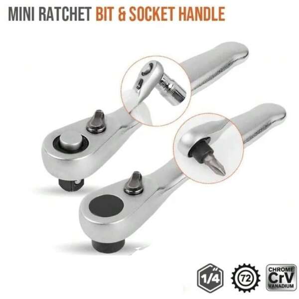 1 pieza Mini llave de trinquete de 1/4 de pulgada, mango de trinquete de 72 dientes con liberación rápida, llave de vaso, destornillador, herramienta de mano, llave de reparación