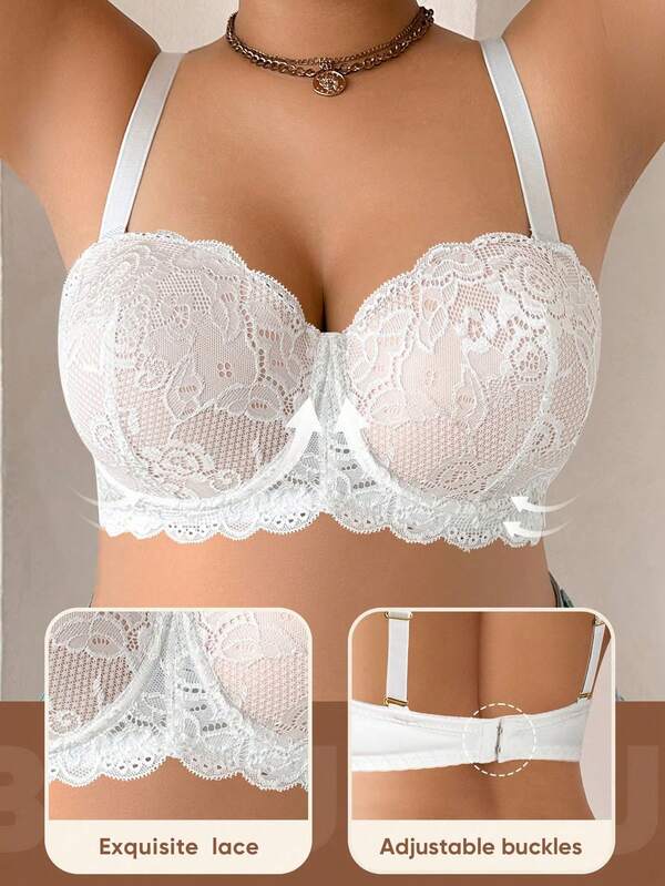 MEIYATING Women's Floral Lace Trim Soft & Comfortable Everyday Thin Cup Supportive Bra, White