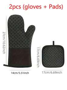 Thickened Silicone Oven Mitts & Pot Holders (2 Gloves + 2 Pads) - Heat Resistant, Non-Slip Anti-Scalding | For Baking, Cooking, Microwave, Air Fryer - Black - View 13