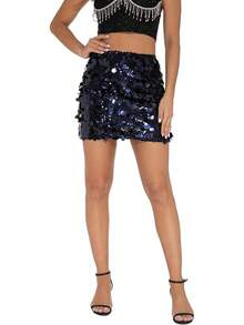 GUANYY Sequin Skirt Women-Stretchy Bodycon Night Out Party Shine Sparkly Skirts - Màu xanh lam - Xem 8