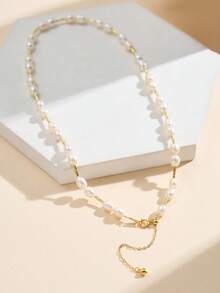 AETOLIA Handmade Elegant Pearl Jewelry Set | 5-6mm Natural Freshwater Pearl Necklace & Bracelet | S925 Silver Plated Platinum/14K Gold | Girlfriend, Holiday, Wedding, Date Accessories - Silver - View 5