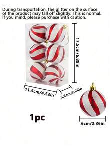 6 Stück Weihnachts-Kugeln mit rot-weißen Streifen, Kunststoff-Ornamente mit glitzerndem S-förmigem Streifendesign, langanhaltend und geeignet für Weihnachtsbaum-Dekorationen, Weihnachtsparty-Dekorationen, Hochzeitsdekoration, Geburtstagsparty-Dekoration, Innen- und Außenbereich, Gartendekoration, Fensterdekorationen, Weihnachtsdekorations-Zubehör
