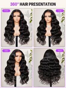 MEGALOOK 升级版 13x6 Three-Go™ 无胶假发，波浪卷发，带抽绳蕾丝前额假发，100% 真人发丝，预拔毛、预剪蕾丝，易于佩戴，预漂白发结，耳到耳蕾丝前额假发，18-26 英寸，自然黑色 - 适合新娘、婚礼、圣诞派对、度假、红毯、返校、约会、商务场合等各种场合。 - SNatural - 查看 4